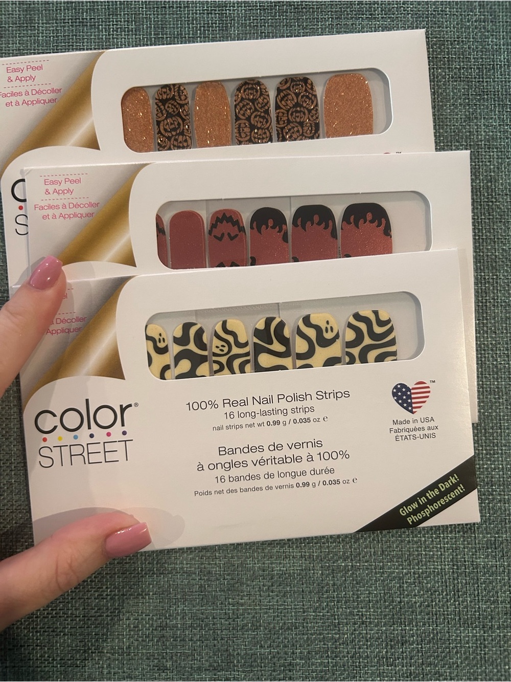 Color Street Halloween Nail Strips Lot 3 NEW Glow in Dark Pumpkin Ghost Retired